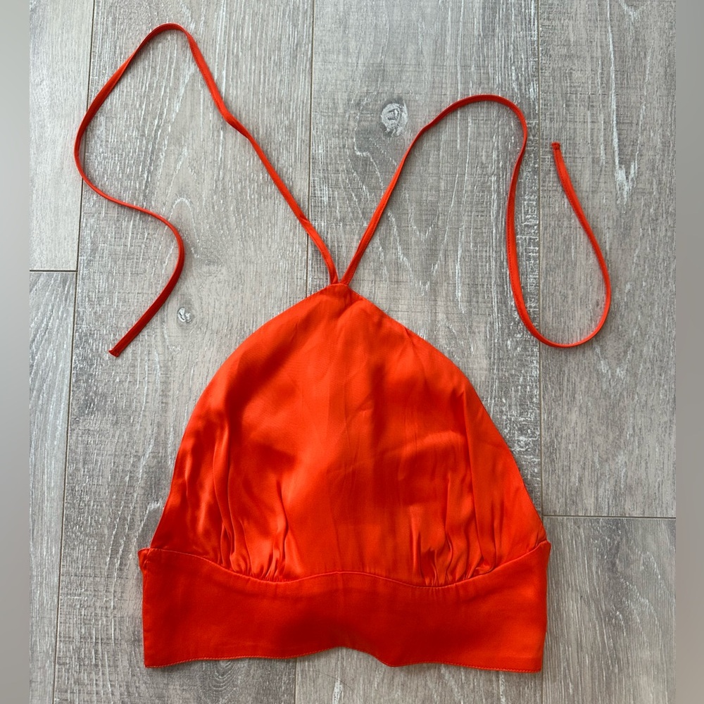 Zara Orange Open Back Halter Top